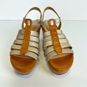 EASY SPIRIT Caramel brown and gold AVINNA platform wedge sandals‎ size 7